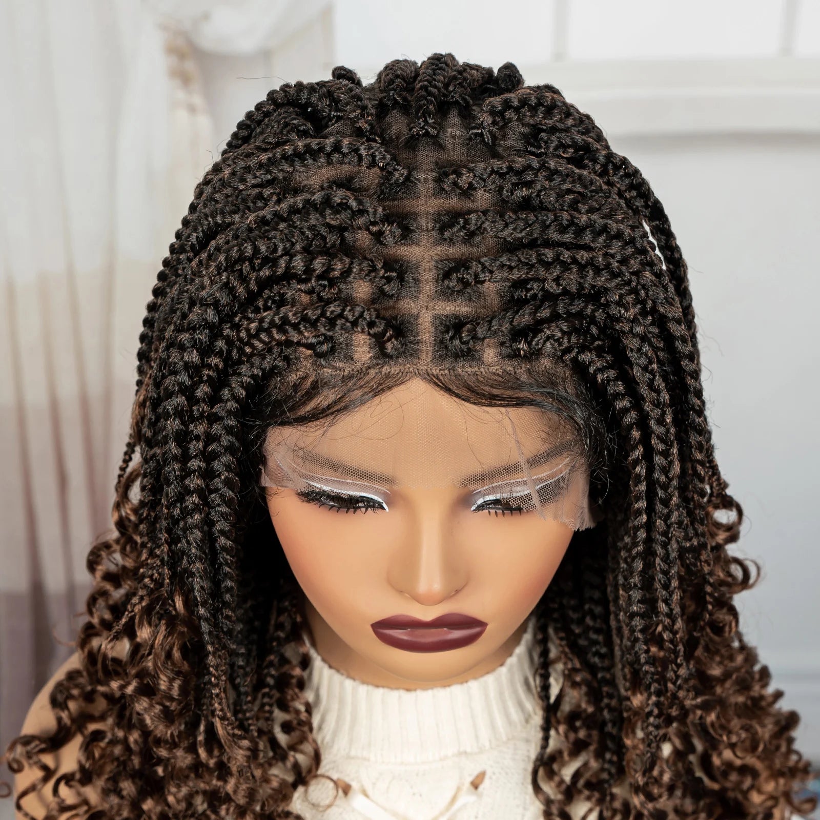 Knotless Box Boho Braided Wig with Curly Ends | Short Bob Style | Full Lace Synthetic Wig for Black Women Luxegan
