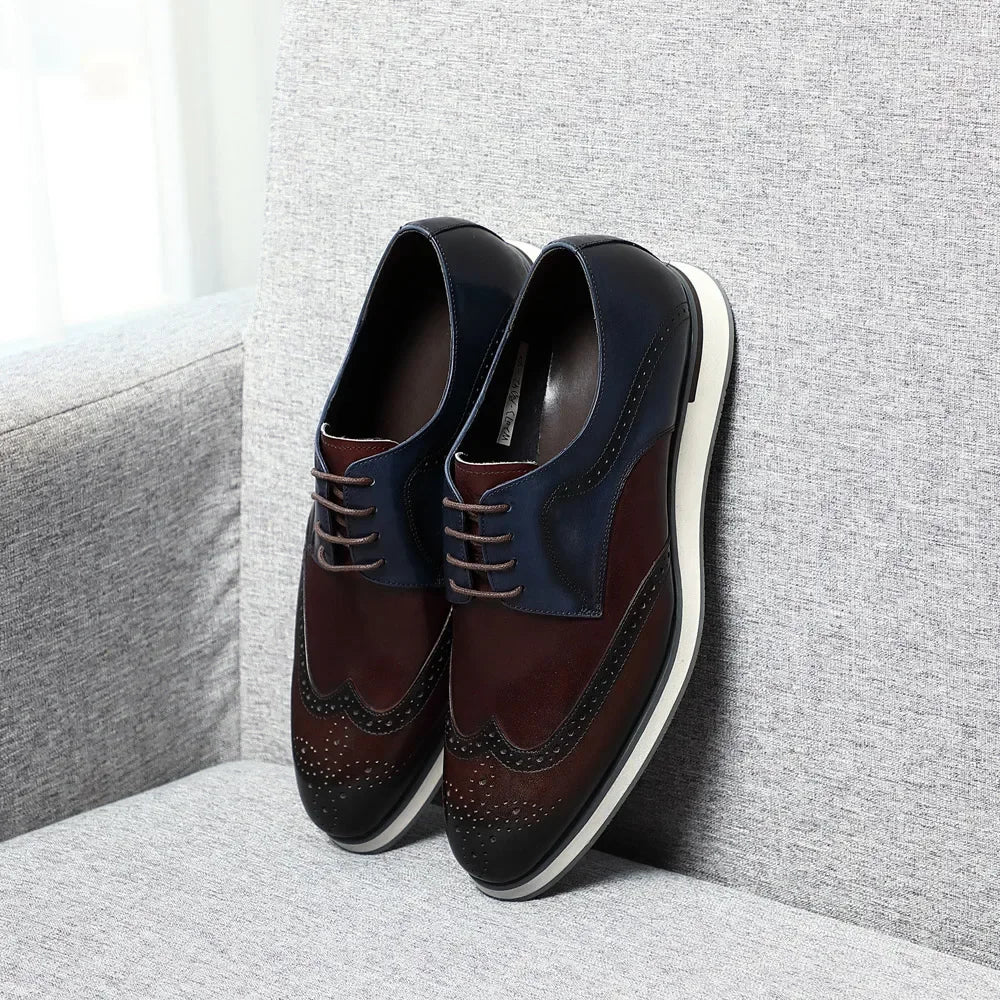 Luxury Men's Real Cow Leather Three-Color Wingtip Derby Shoes | Top Designer Original Casual Sneakers (Breathable) Luxegan