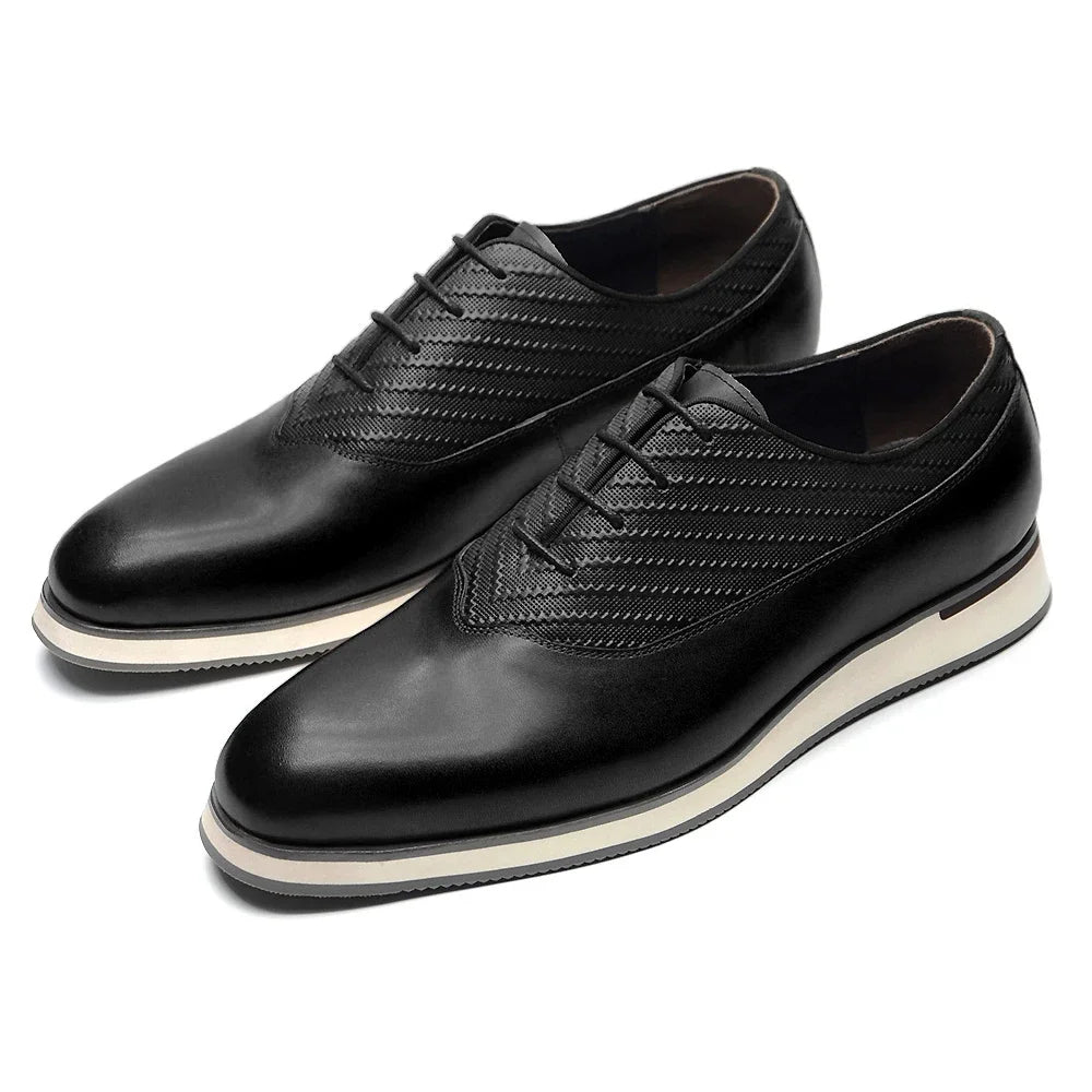 Classic Men's Oxford Casual Sneakers | Genuine Leather Italian Design Lace-Up Dress Shoes (Anti-Slip Sole) Luxegan