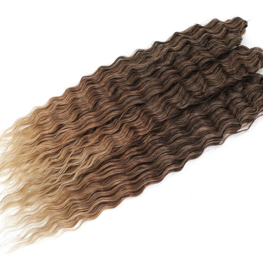 22 Inch Deep Water Wave Crochet Braids – 3 Pcs 300g Bio-Protein Synthetic Hair Bundles for Women Luxegan