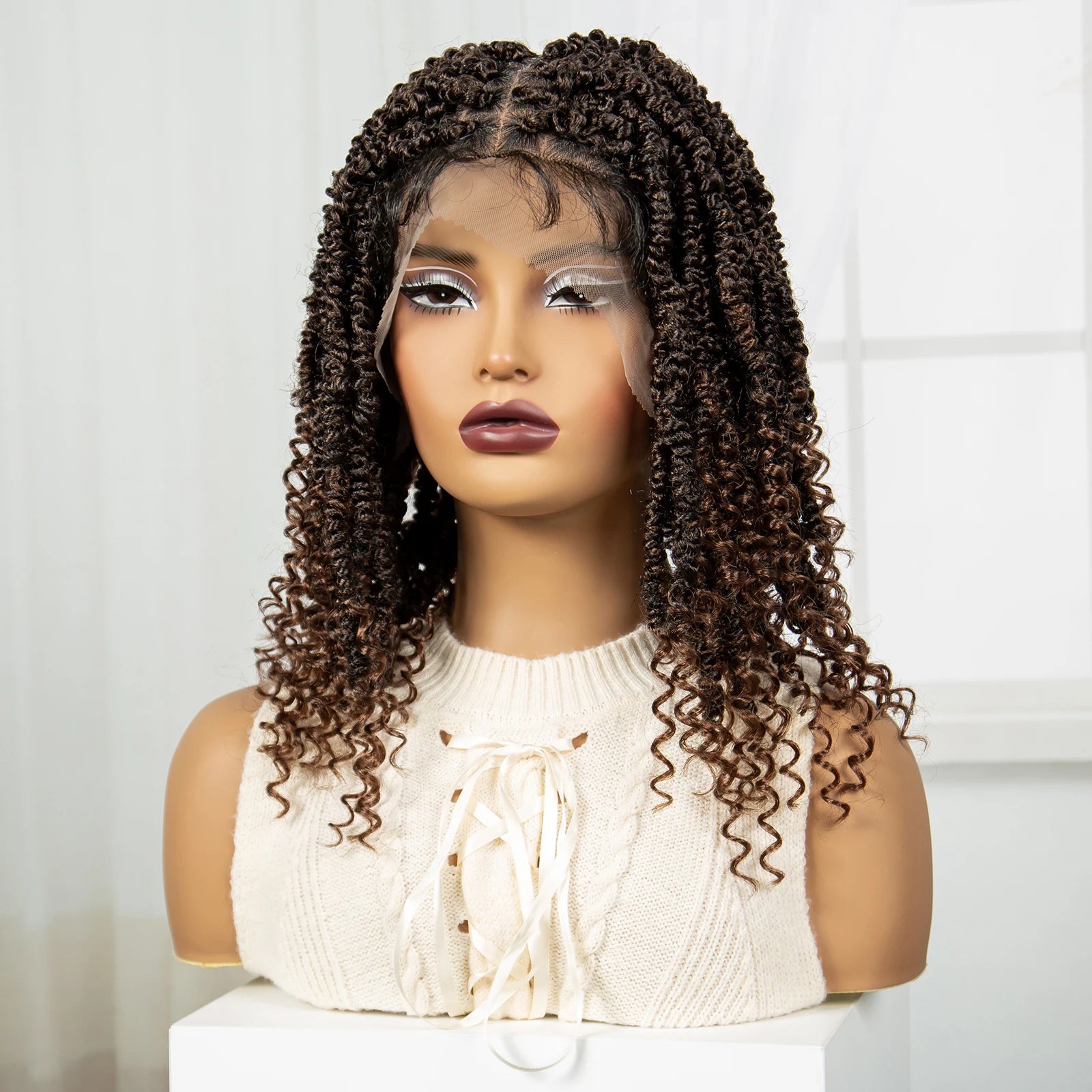 14" Full Lace Twisted Braids Wig with Baby Hair | Natural Looking Synthetic Lace Frontal Braided Wig for Black Women Luxegan