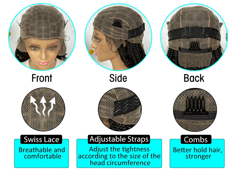 Short Bohemian Box Braids Wig | Full Lace | Curly Ends | Baby Hair | Synthetic Boho Wig Luxegan