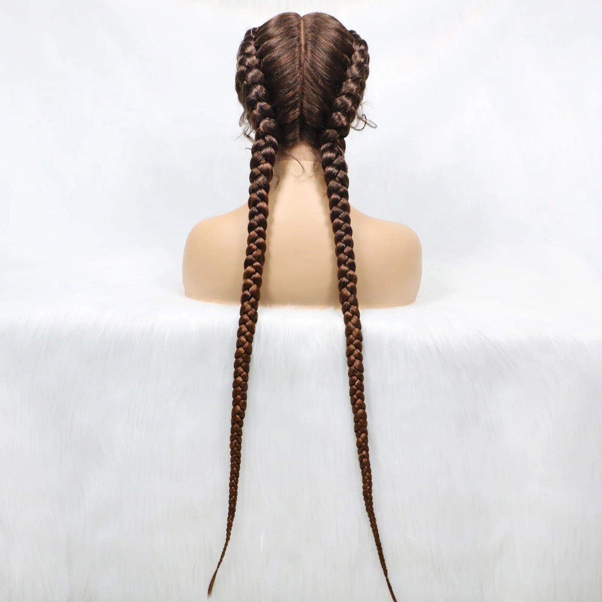 Handmade Double Dutch Cornrow Braided Wig | Natural Black Lace Front | Baby Hair | Kanekalon Synthetic Wig for Women Luxegan