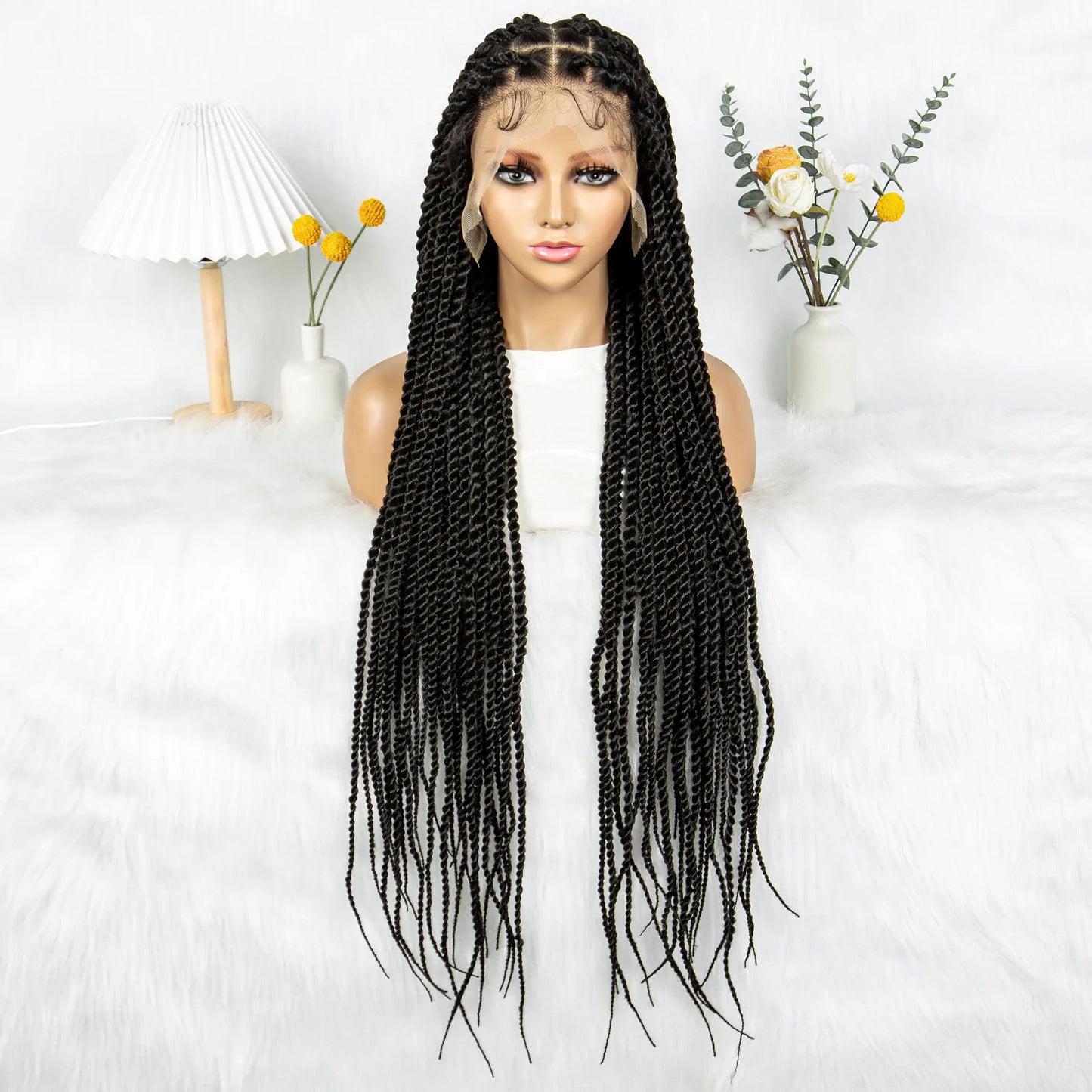 Real Shot High-Quality Twisted & Faux Locs Braided Wig | Transparent Full Lace Goddess Braids | Synthetic Hair for Black Women Luxegan