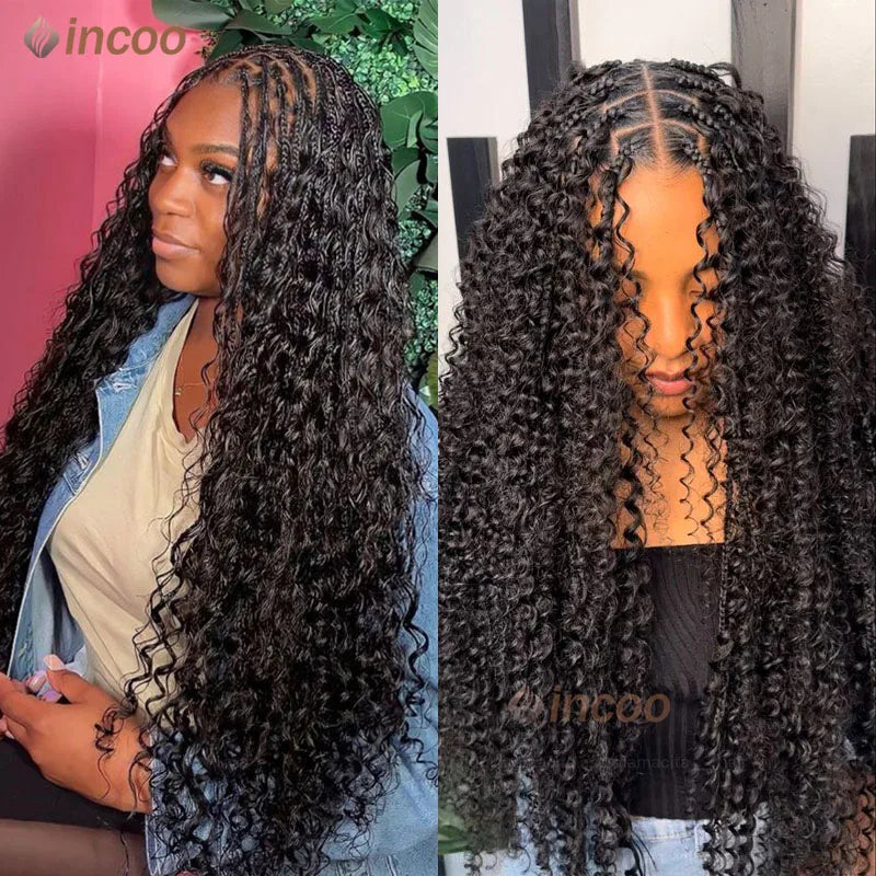 360 Synthetic Lace Front Box Braids Wig Bohemian Goddess Locs Braided Wig With Baby Hair Full Lace Braided Wigs Women Ombre Wig Luxegan