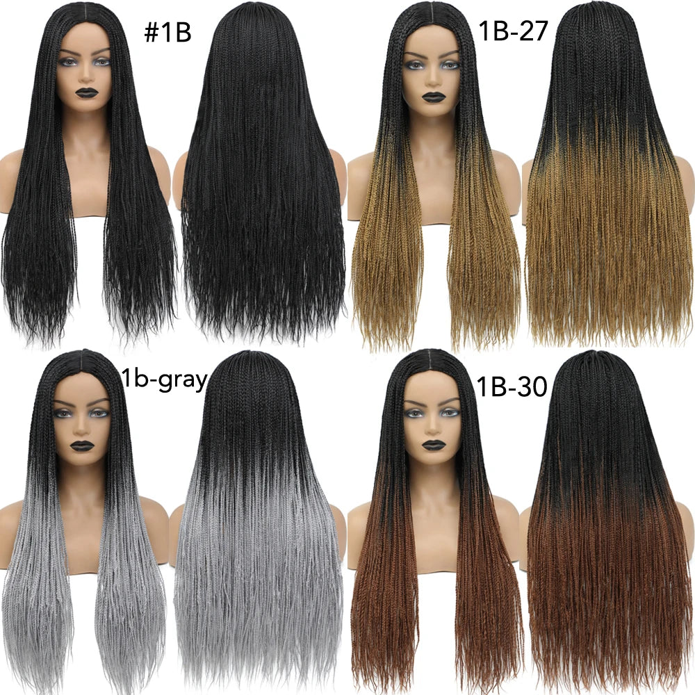 26" Ombre Box Braids Wig | Knotless | Crochet | 1B, 27, 30, Gray | Handmade Luxegan