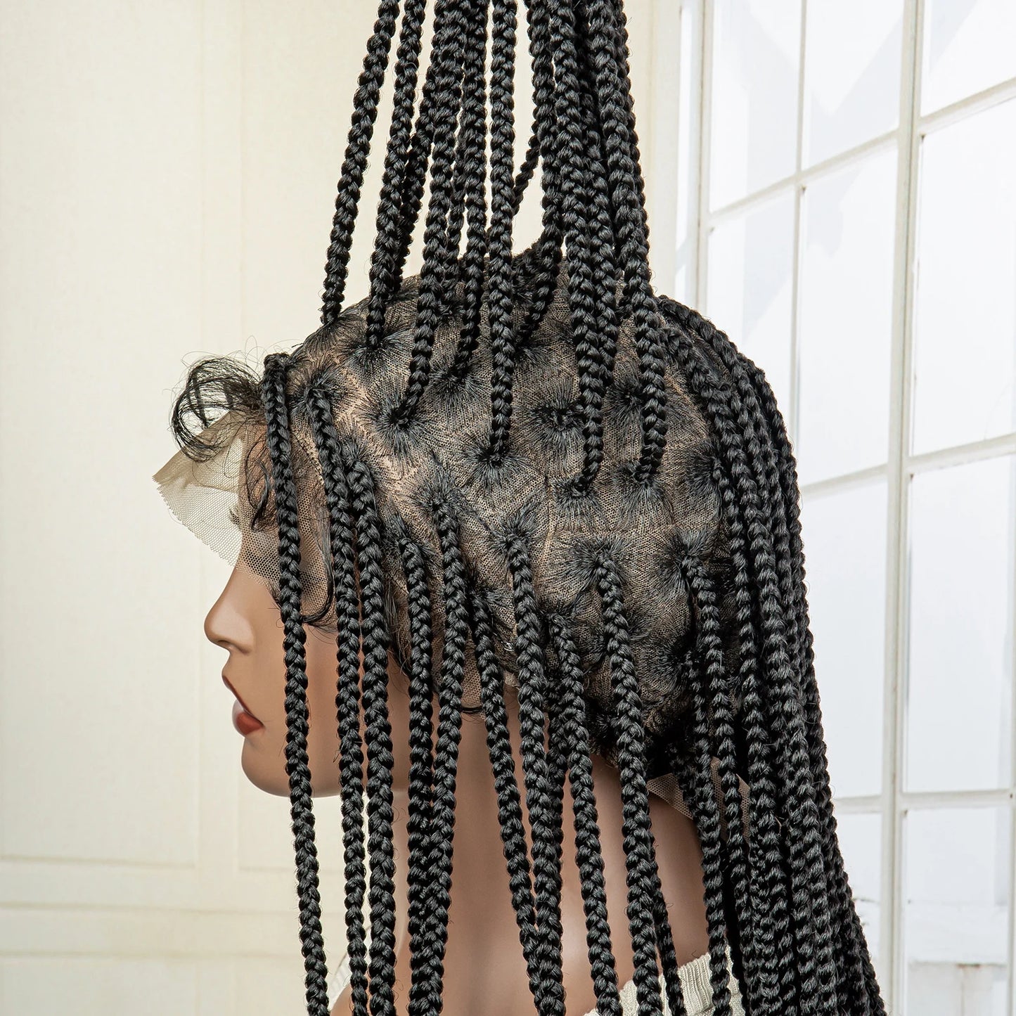 36" Long Knotless Braided Wig - Full Lace, Cornrow Accents, Baby Hair - For Black Women