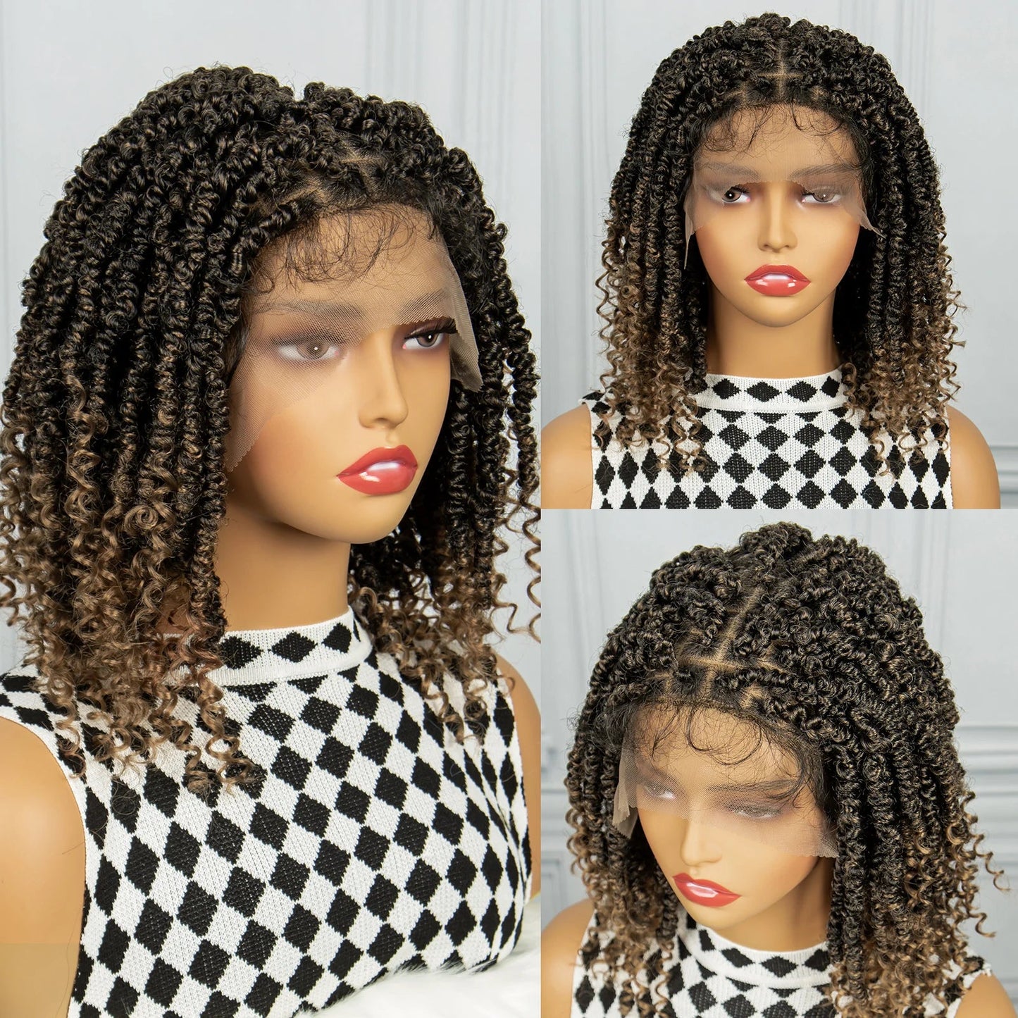 1B/27 Short Passion Twist Lace Front Wig | Knotless Braids | Baby Hair | Synthetic Twist Spring Wig Luxegan