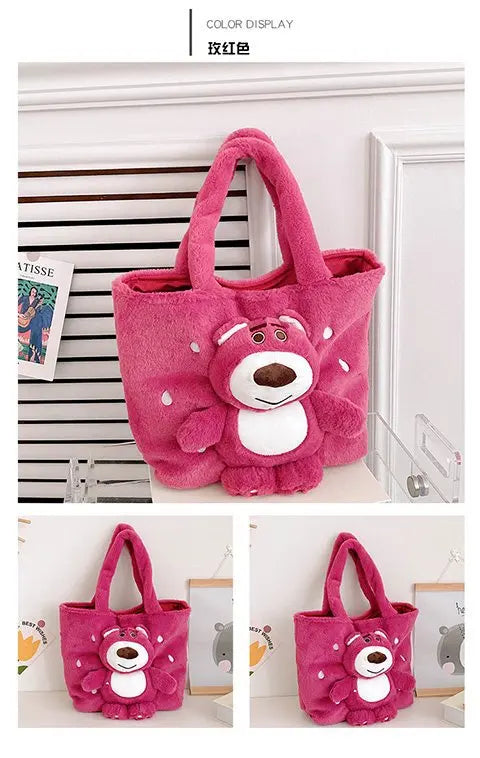 New Cartoon Plush Doll Shoulder Bag | Sweet and Cute Stitch Strawberry Bear Soft Cute Girls Handbag Luxegan