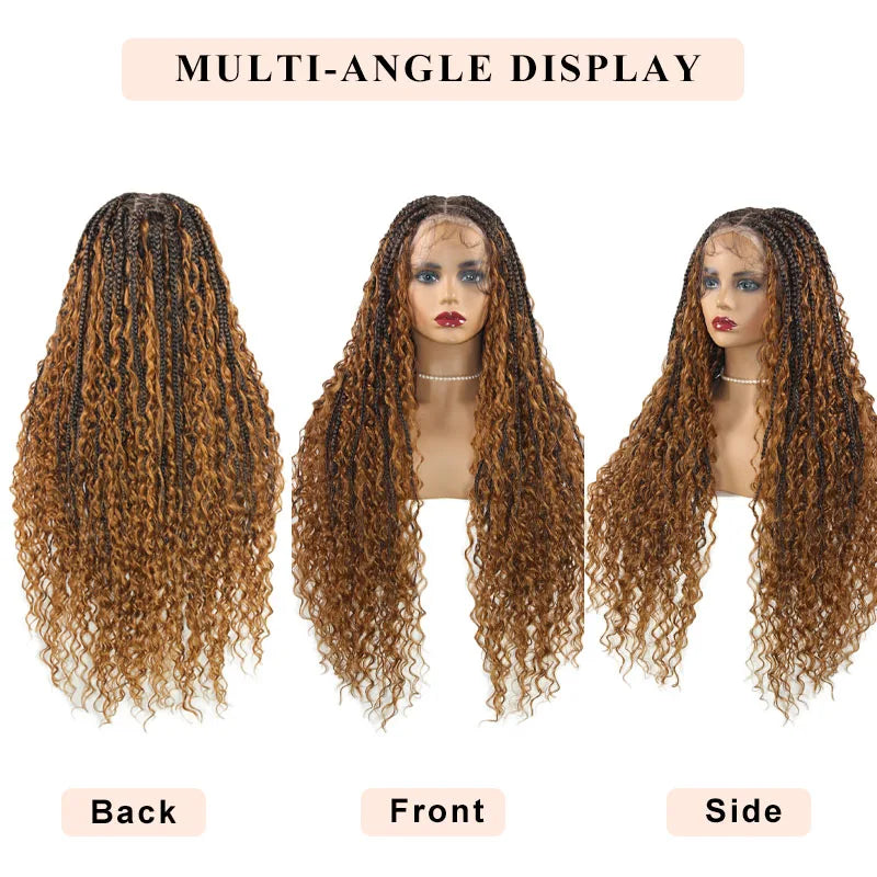 360 Synthetic Lace Front Box Braids Wig Bohemian Goddess Locs Braided Wig With Baby Hair Full Lace Braided Wigs Women Ombre Wig Luxegan