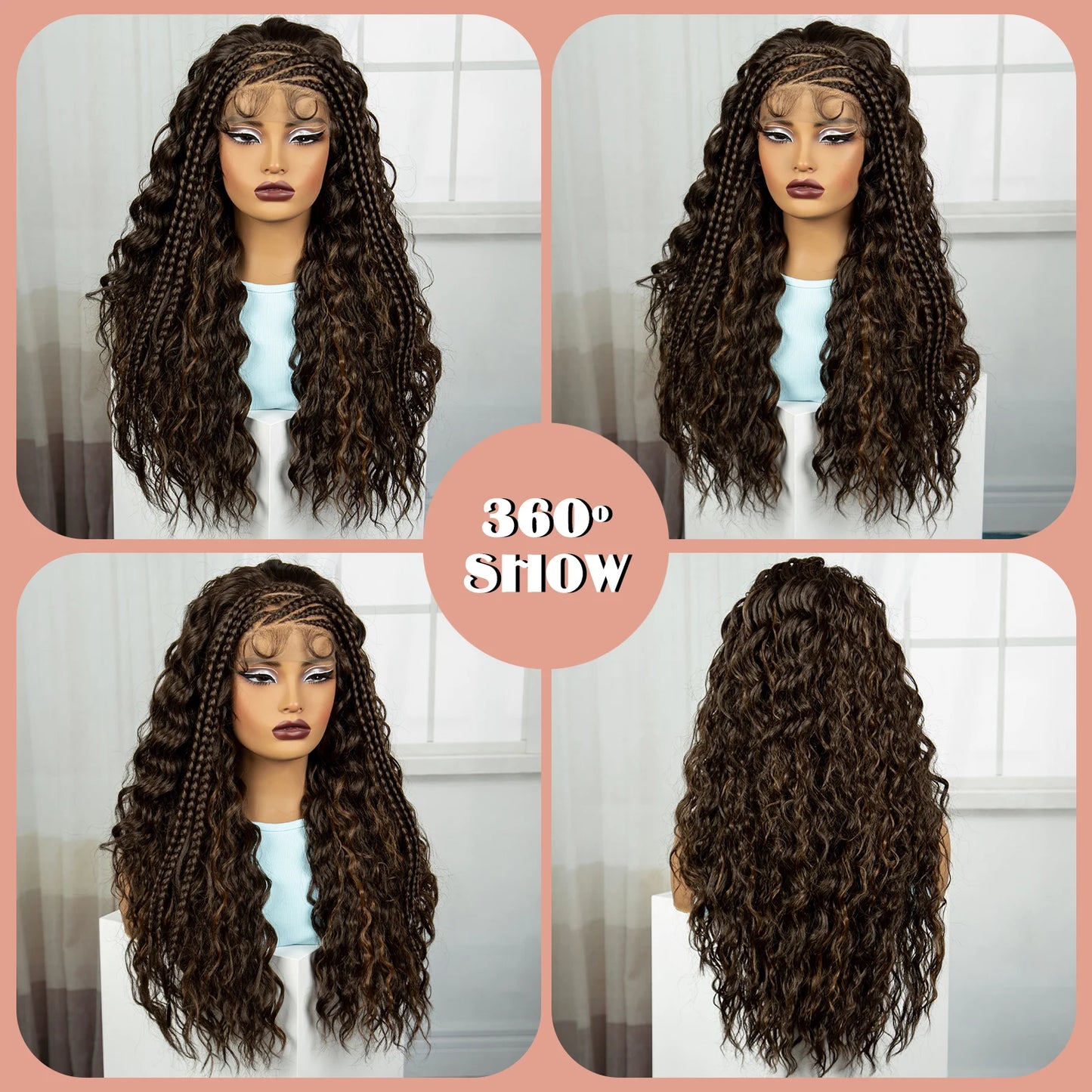 26" Water Wave Knotless Box Braided Wig with Baby Hair | Synthetic Lace Braided Wig for Black Women | 4-30 Ombre Luxegan