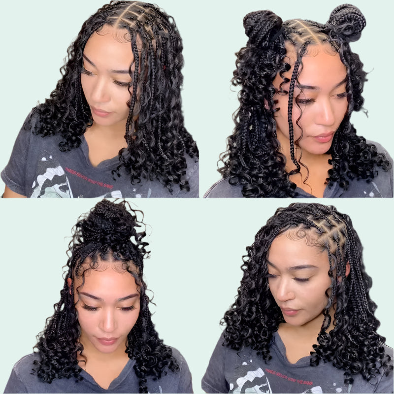 12" Goddess Boho Bob Braids Wig | 360 Lace Frontal | Curly Ends | Ombre & Color Options | Baby Hair