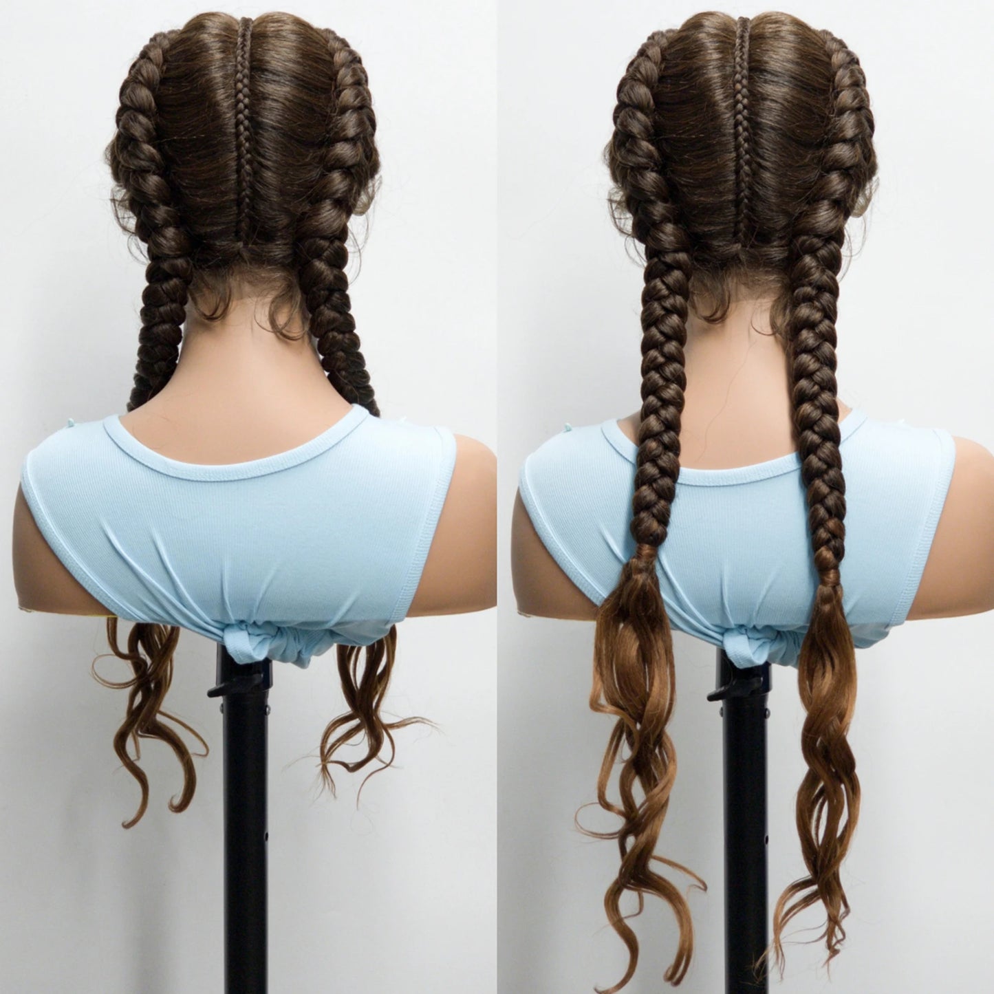 34" Twist Braids Wig | Curly Ends | Lace Front | Baby Hair | Natural Color Luxegan