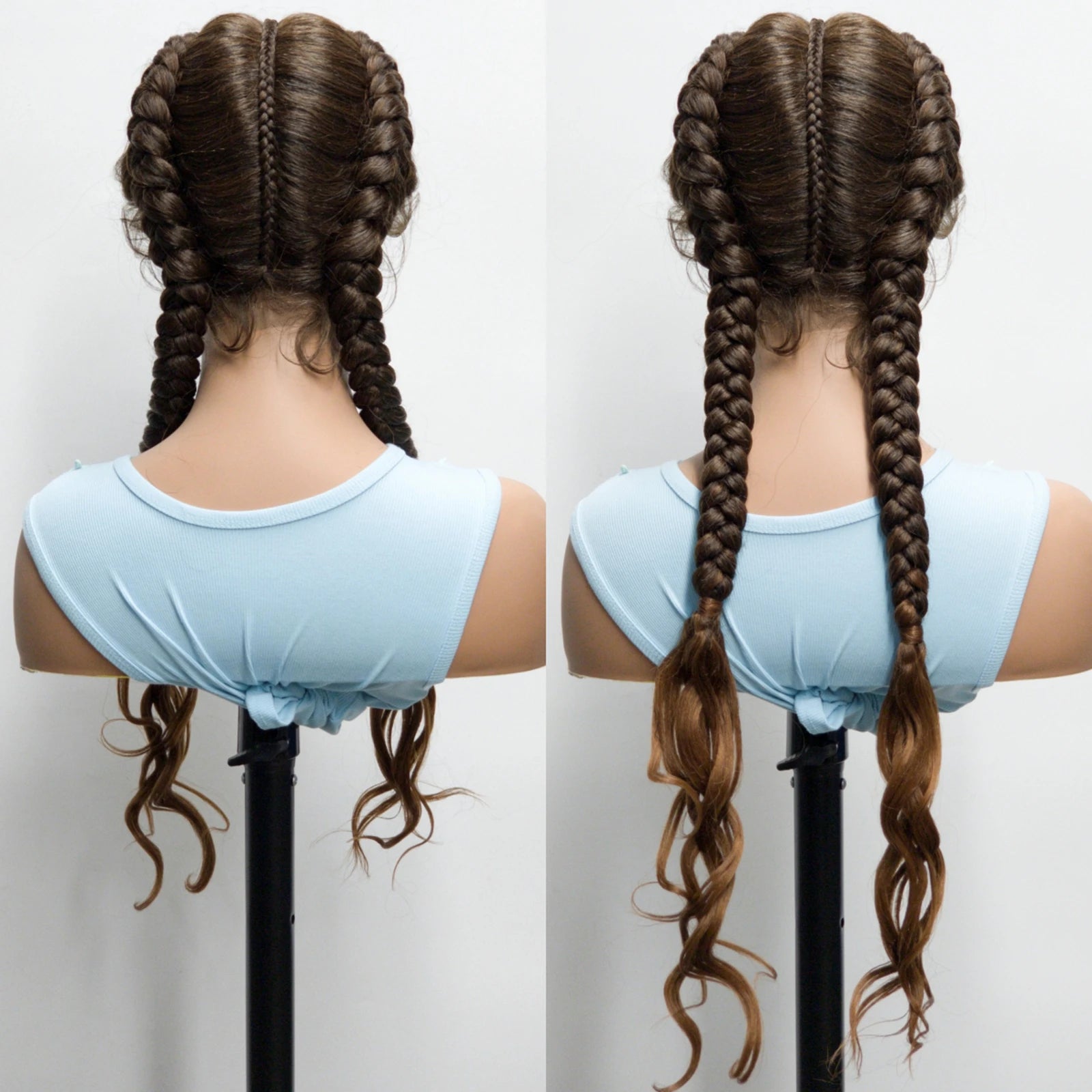 34" Twist Braids Wig | Curly Ends | Lace Front | Baby Hair | Natural Color Luxegan