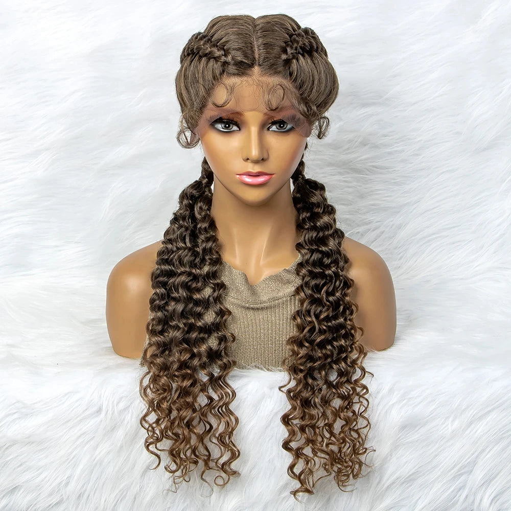 Curly Water Wave Braided Wig | Lace Front Cornrow Twist Style Luxegan