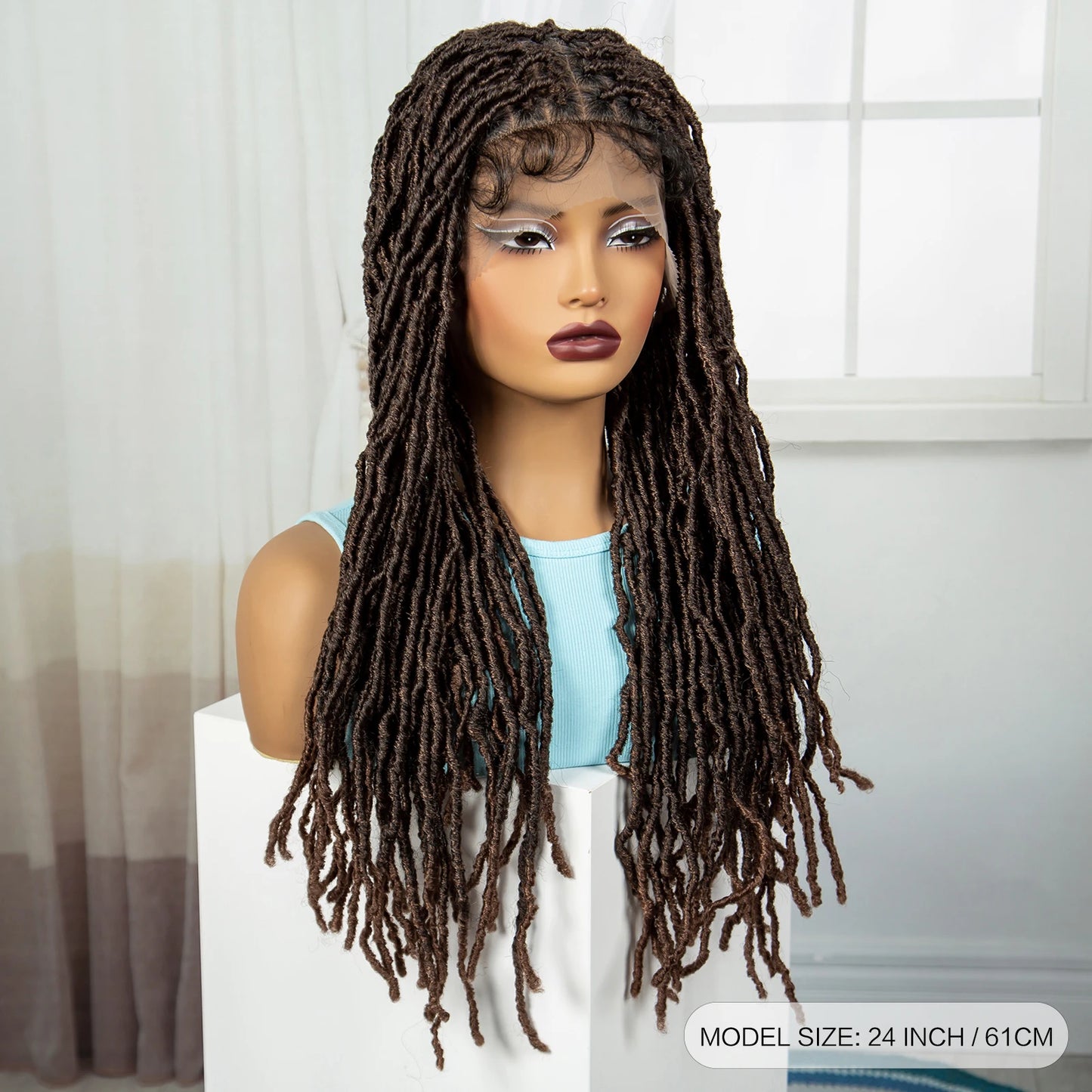 24" Knotless Box Locs Braided Wig | Full Lace Frontal Dreadlock Style Luxegan