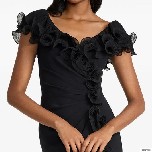 Ruched Pleat Draped Mermaid Evening Gown | Off-Shoulder Sleeveless Floor-Length Prom Dress Luxegan