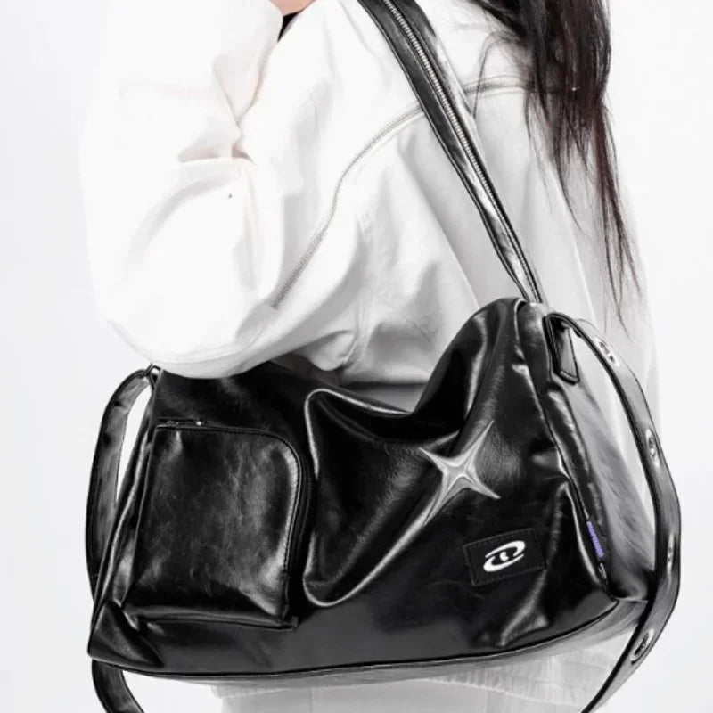 Silver Y2K Tote Bag for Women | Aesthetic Luxury Designer Large Capacity Shoulder Bag (Commuter PU Leather Shopper Handbag) Luxegan