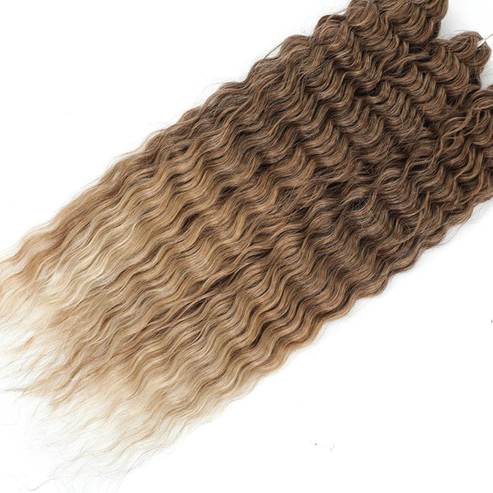 22 Inch Deep Water Wave Crochet Braids – 3 Pcs 300g Bio-Protein Synthetic Hair Bundles for Women Luxegan