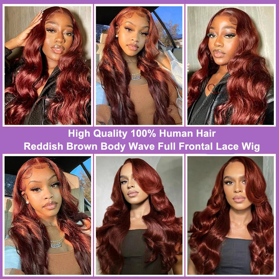 Reddish Brown 13x6 HD Lace Frontal Wig | 250% Density Body Wave Luxegan