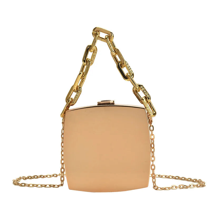 Trend Designer Box Clutch Bag | Luxury Gold & Silver PVC Evening Handbag | High-Fashion Hard Shell Minaudière | Mini Party Chain Shoulder & Crossbody Bag (Model 4252) Luxegan