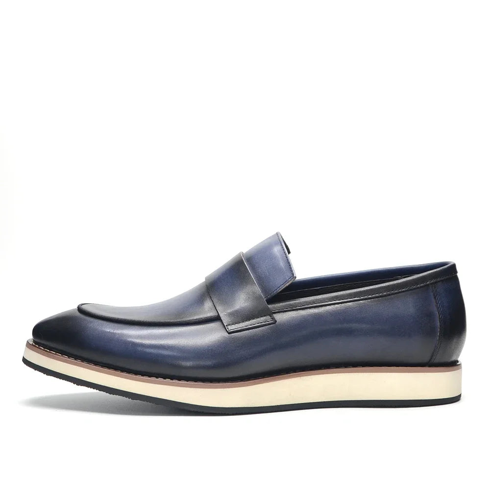 Luxury Men's Duotone Plain Toe Oxfords | Real Leather Wingtip Brogue Casual Dress Shoes (Height Increasing) Luxegan
