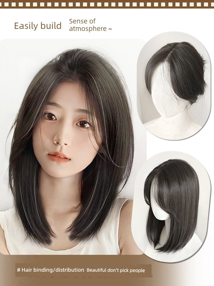 Women's Long Hair Lace Eight-Word Bangs Collarbone Length Wig | Artificial Full Real Human Hair Seamless Full-Head Wig Luxegan
