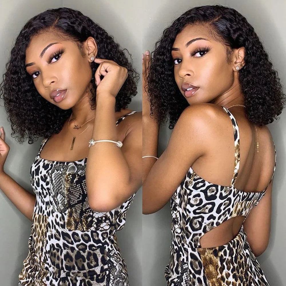 Glueless Kinky Curly Bob Wig | 13x4 Transparent Lace Front Brazilian Human Hair (Ready To Go) Luxegan