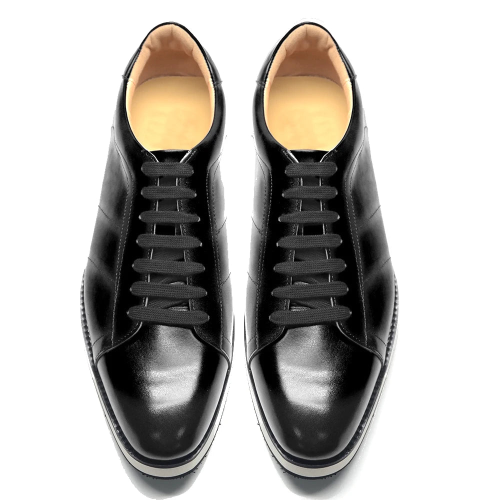 Men's Casual Dress Sneakers | Genuine Leather Hand-Painted Derby Skateboard Shoes (Black, Red) Luxegan