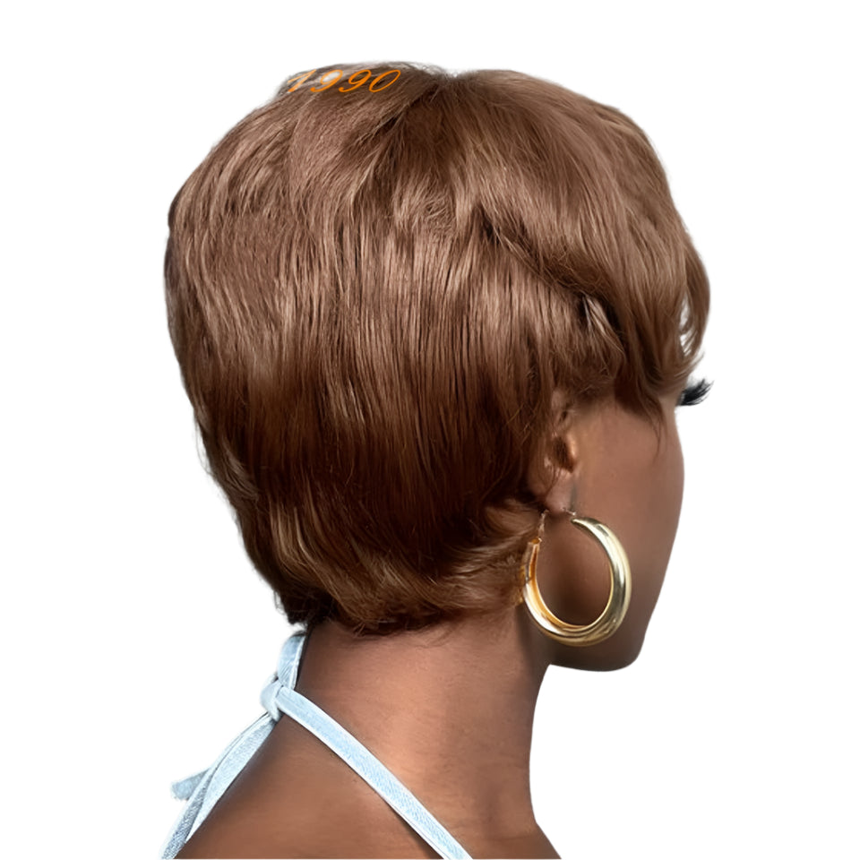 #4 Brown Pixie Short Cut Wig with Bangs | Straight Human Hair Full Machine Made Luxegan