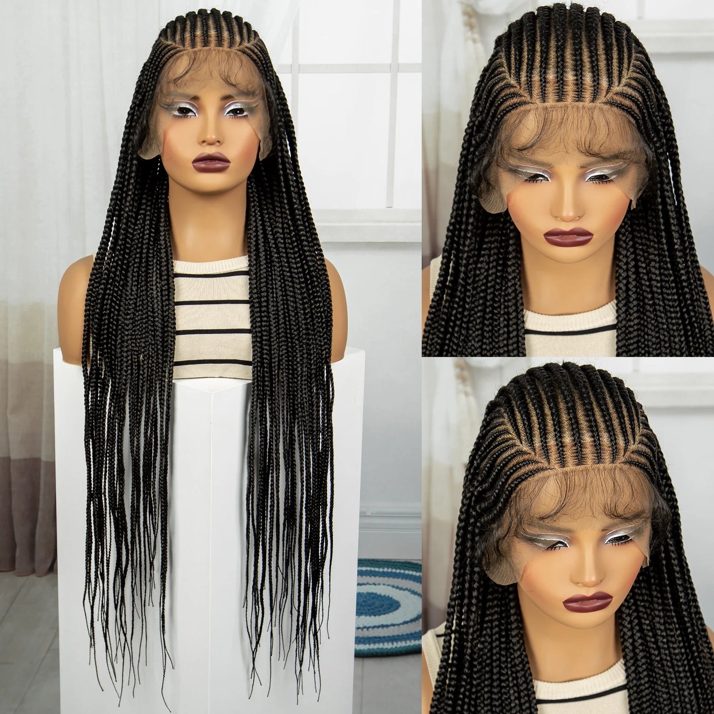 36" Natural Knotless Cornrow Braids Wig | Transparent Full Lace | Baby Hair Luxegan