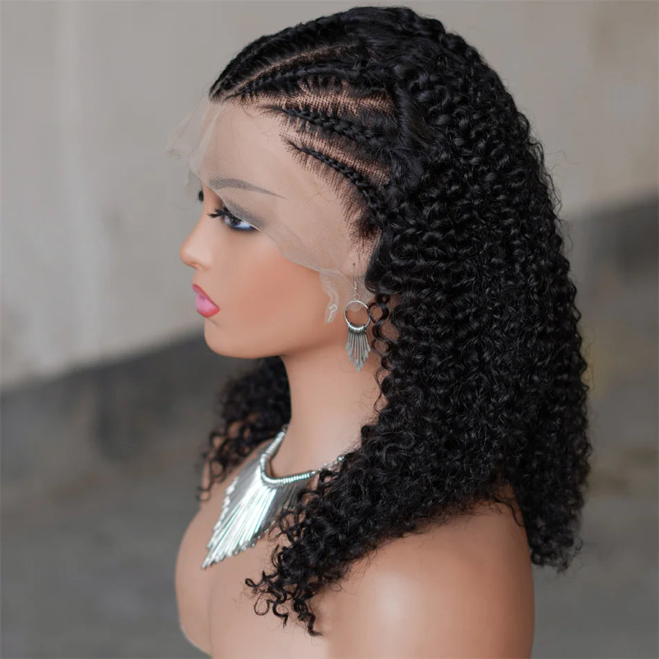Short Bob Braided Wig | Curly Triangle Knotless Box Braids | 13x4 Lace Front | Human Hair | Bob Braids Wig
