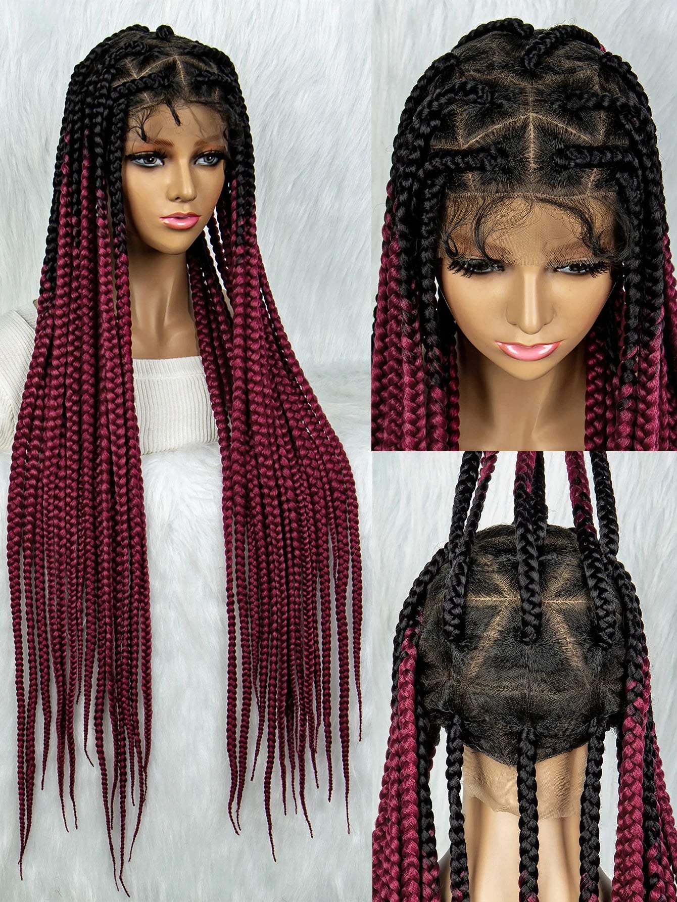 Purple Knotless Box Braids Wig | Transparent Full Lace | Braiding Hair