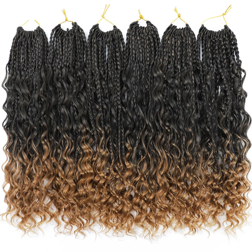 Ombre Goddess Box Braids Crochet Hair with Curly Ends | 14 Inch | 1-6 Packs Luxegan