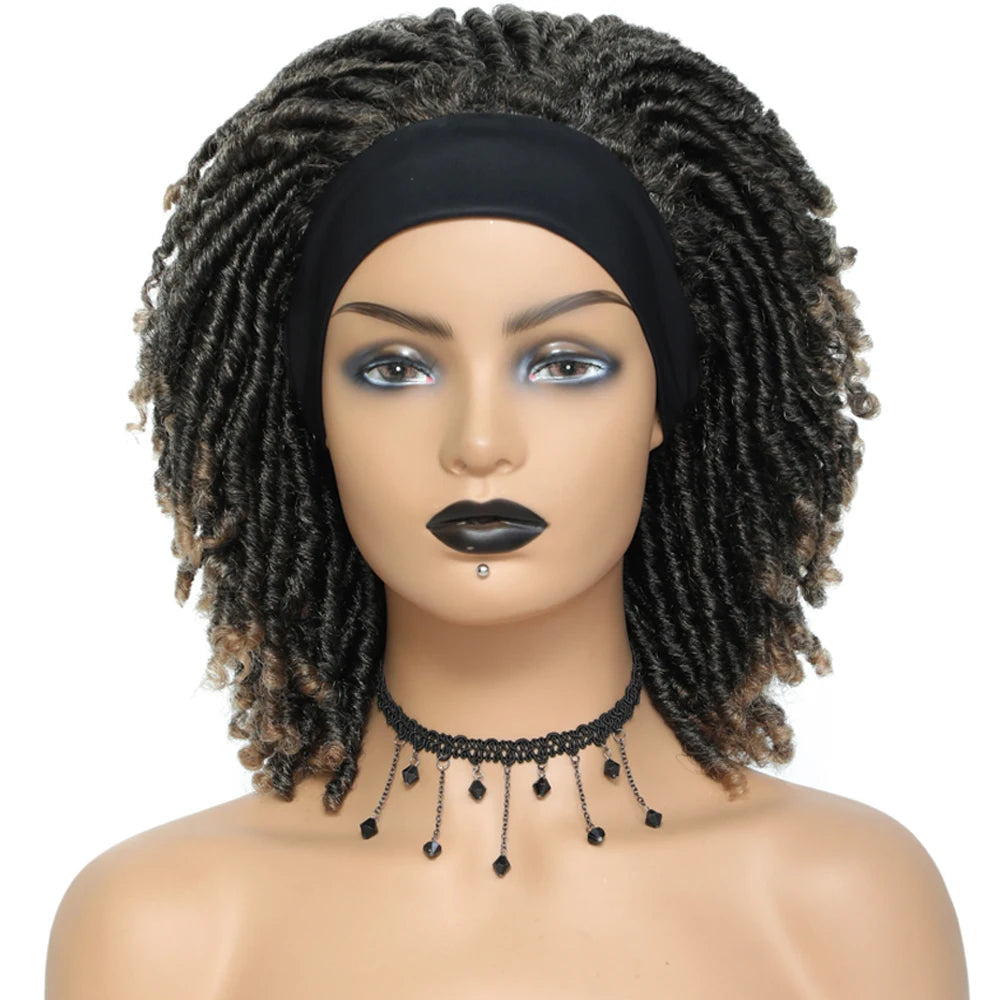 Soft Faux Locs Headband Wig - 6 Inch Ombre Dreadlock Wig for Black Women - Curly Braided Synthetic Wig with Headband - 1B, Burgundy, 27, 30, 613 Options Luxegan