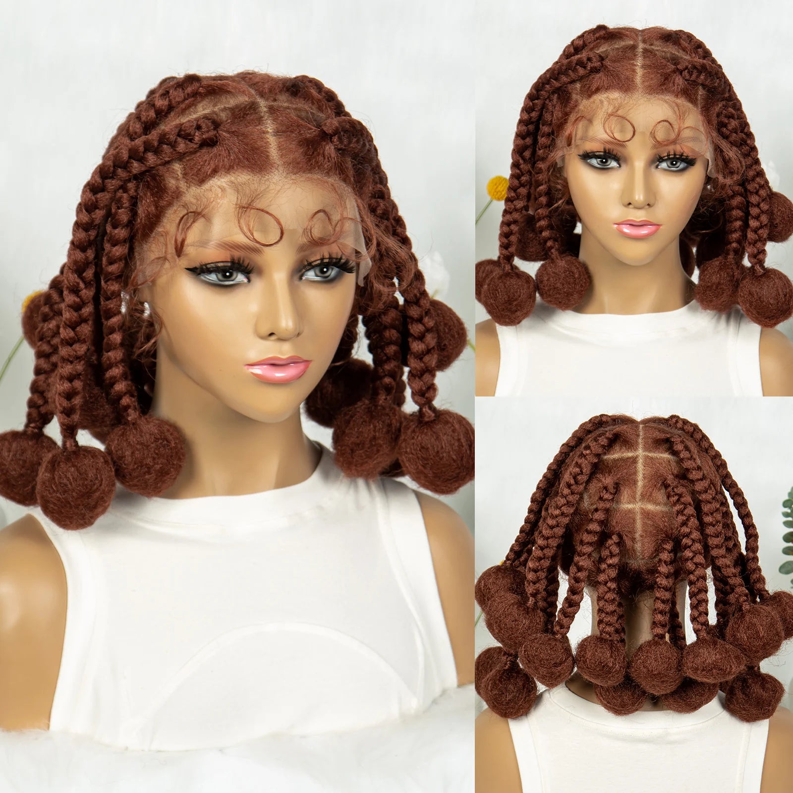 KIMA Burgundy Jumbo Box Braids Full Lace Wig | 350 Colored Bubble Braids with Baby Hair Luxegan