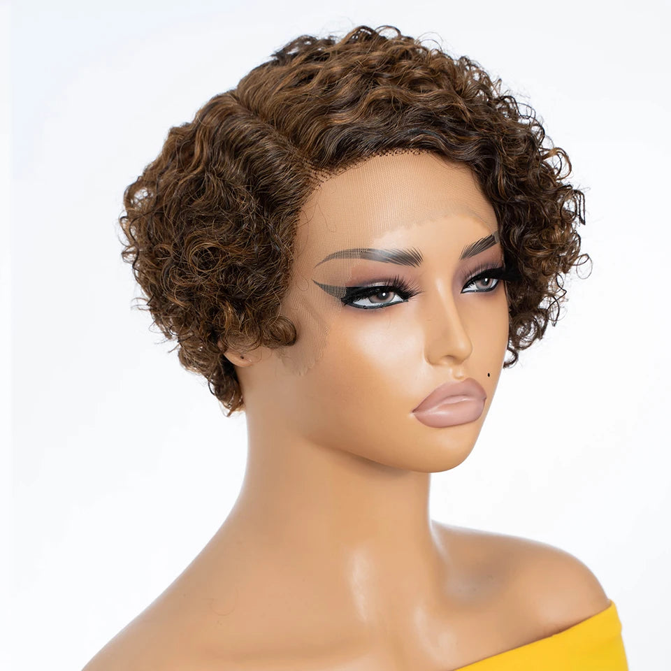 Natural Black Pixie Cut Wig | Short Curly Bob 13x1 Lace Front Human Hair (Pre-Plucked) Luxegan