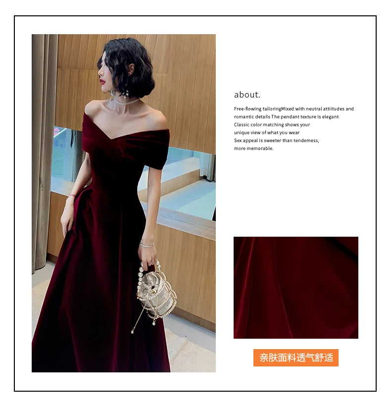 Lautaro Spring Long Luxury Elegant Wine Red Soft Velvet Evening Party Wedding Dresses for Women 2022 Off Shoulder Maxi Dress