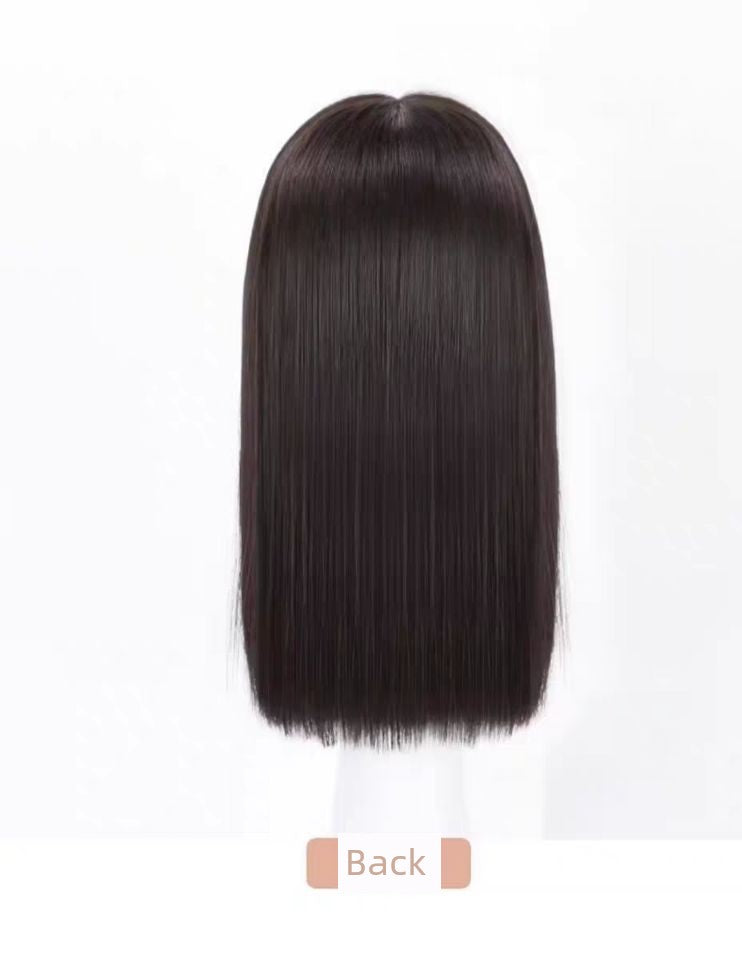 Elegant Mid-Length Straight Hair Wig for Women | Realistic Natural Full-Head Wig with Cartoon Straight Bangs (Age-Reducing, Daily Wear, Full Top) Luxegan