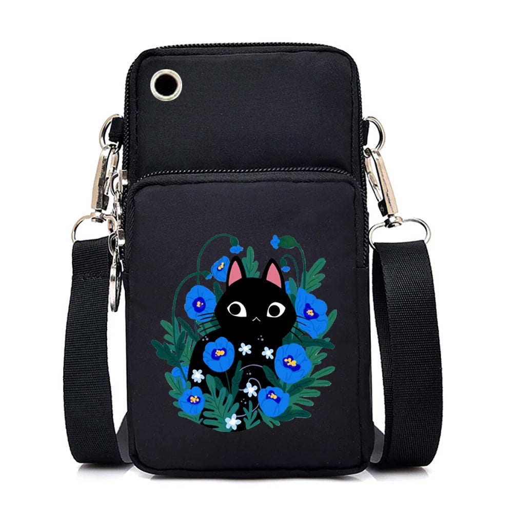 Women's Handbags Black Explosive Coffee Cat Messenger Bags | Female Cartoon Shoulder Bag Purse (Fashion Mobile Phone Crossbody Bags) Luxegan