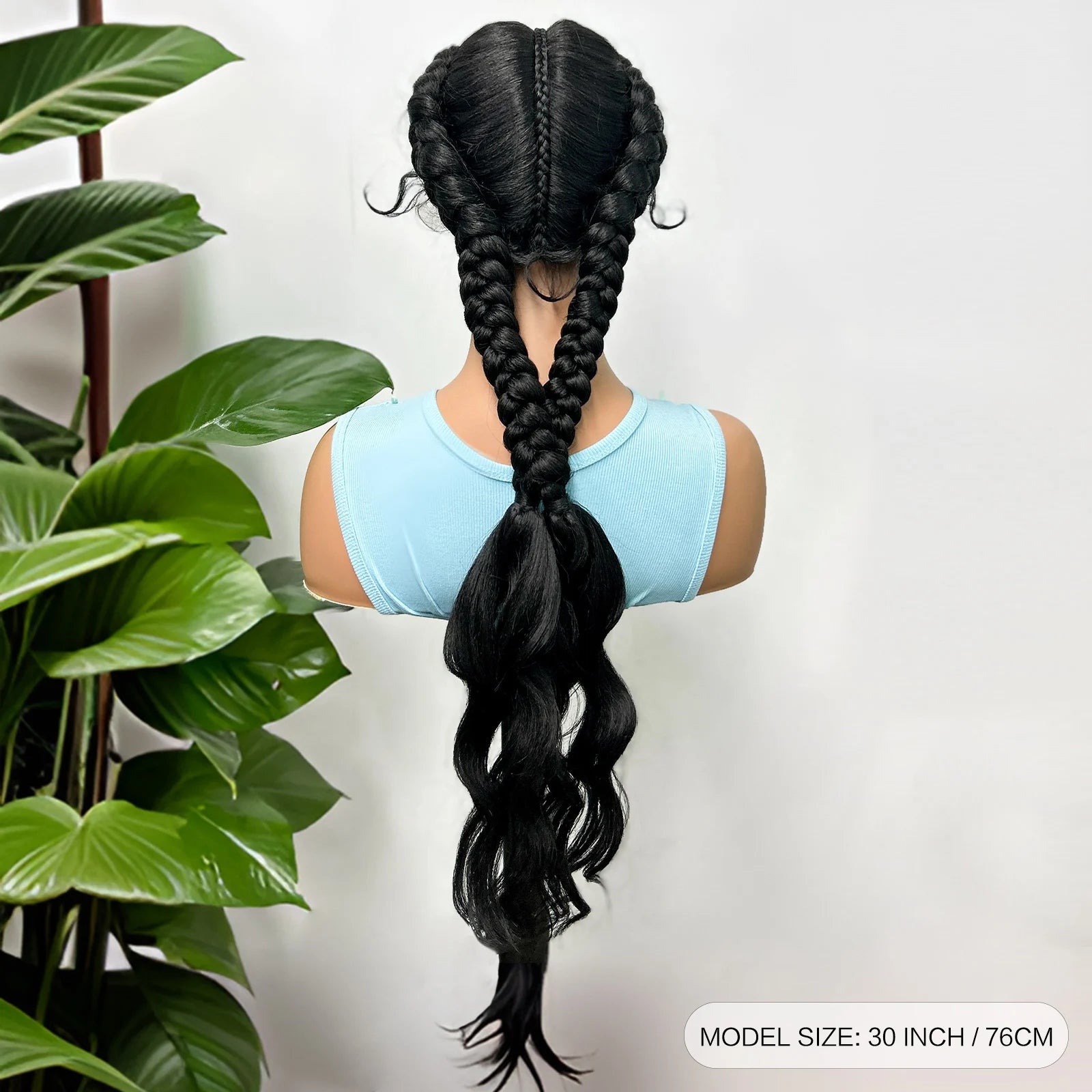 34" Twist Braids Wig | Curly Ends | Lace Front | Baby Hair | Natural Color Luxegan