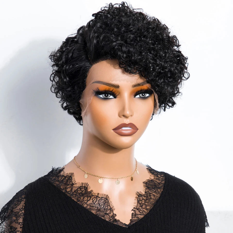 Natural Black Pixie Cut Wig | Short Curly Bob 13x1 Lace Front Human Hair (Pre-Plucked) Luxegan