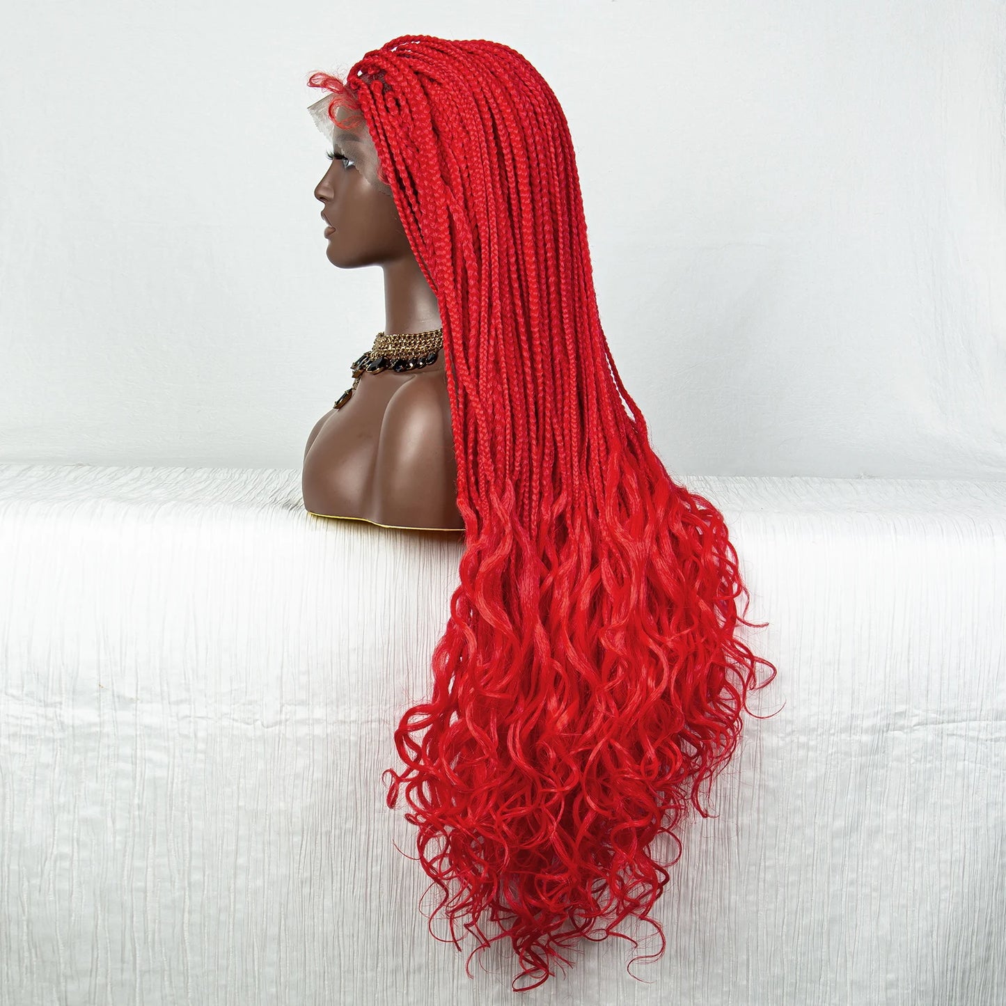 36" Water Wave Braided Wig | Lace Front | Baby Hair | Long Braids Luxegan