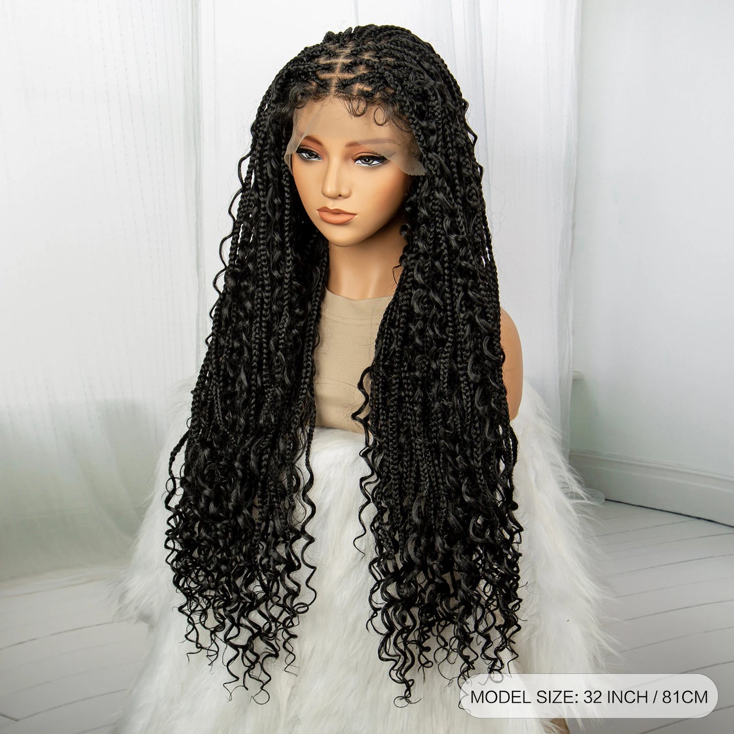 32" Boho Knotless Braided Wig | Bohemian Box Braids | Lace Front Wig with Baby Hair | Synthetic Hair