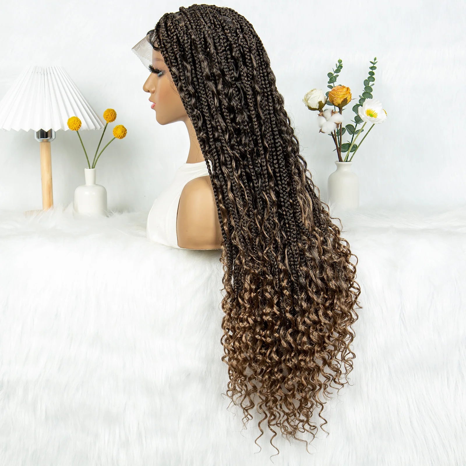 32" Natural Boho Knotless Braids Wig | HD Lace Front | Baby Hair | Synthetic Luxegan
