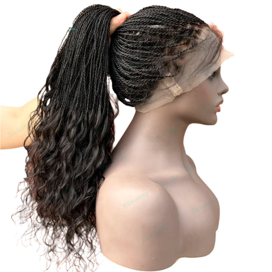 Full Lace Micro Million Twist Braided Wig | Human Hair | Curly Ends | Baby Hair | Burmese Remy Hair