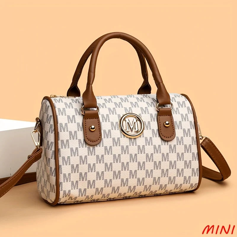 Vintage PU Leather Alphabet Bag | Golden "M" Logo Crossbody Purse Luxegan