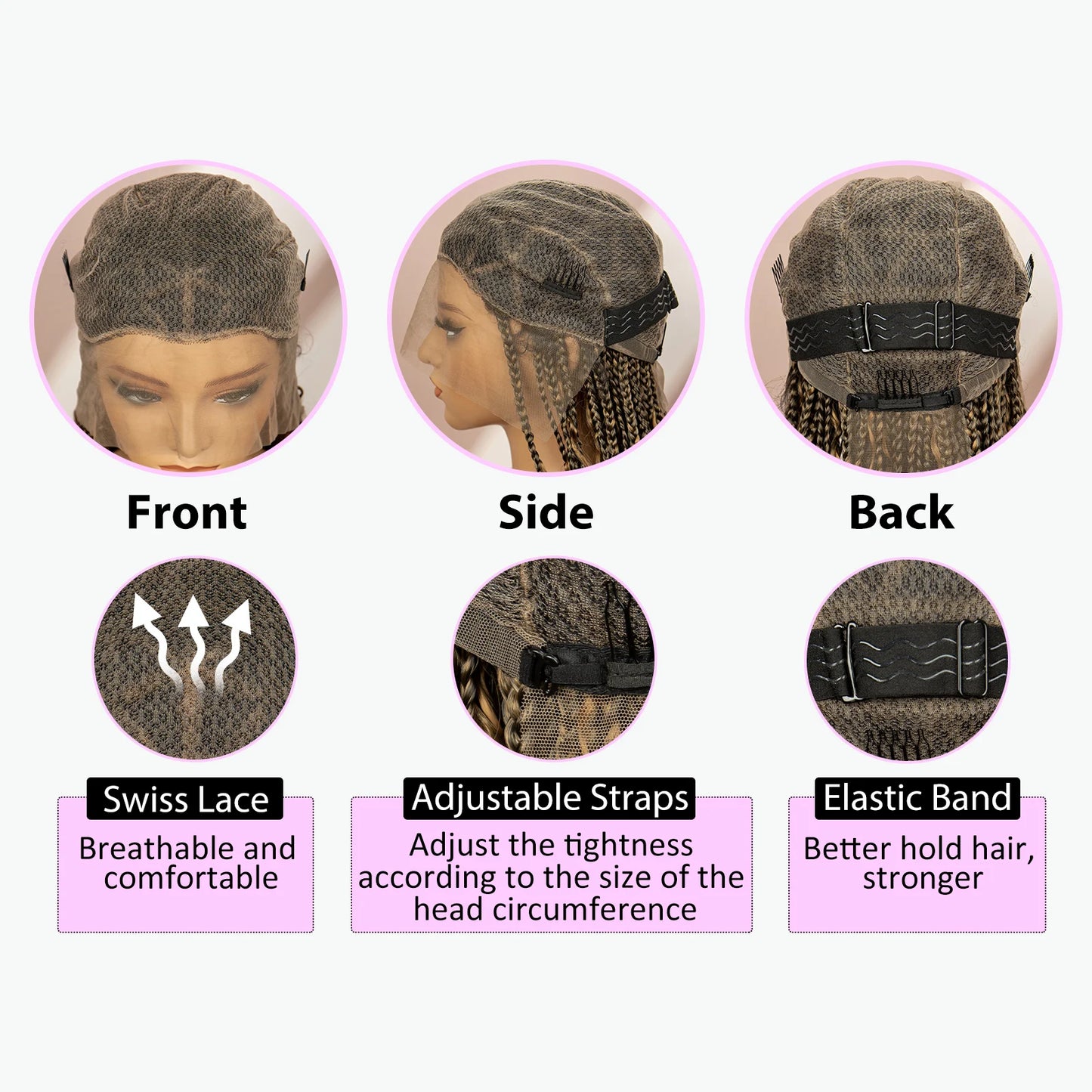 Boho Box Braided Wig with Curly Hair | Goddess Locs Accents | Full Lace Brown Braids Wig | Bohemian Box Braid Wig - Luxegan