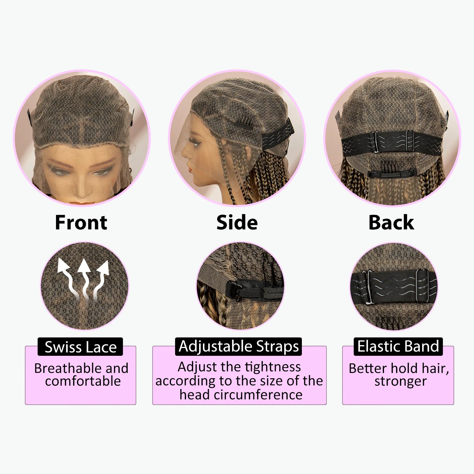 Boho Box Braided Wig with Curly Hair | Goddess Locs Accents | Full Lace Brown Braids Wig | Bohemian Box Braid Wig - Luxegan