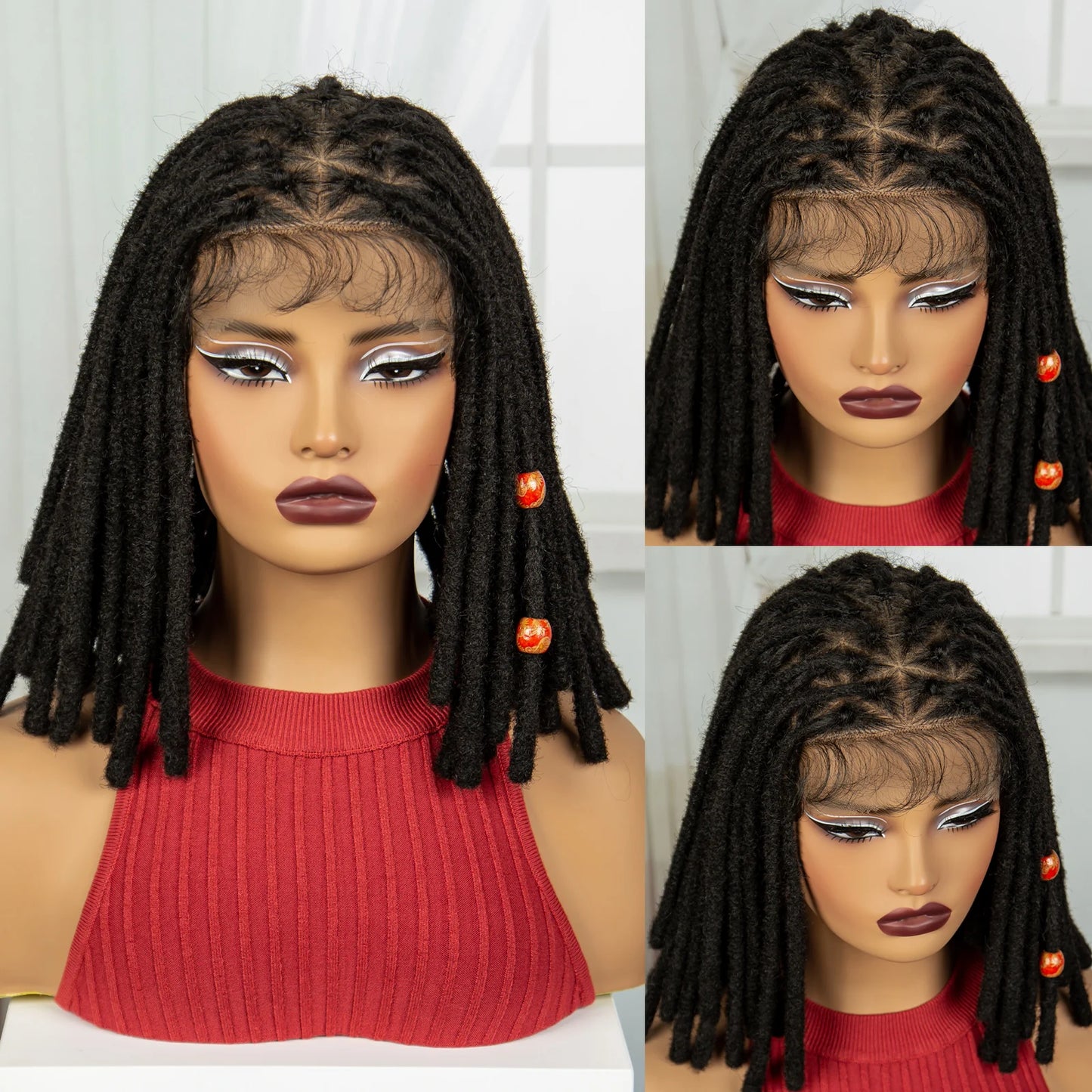 Orange Knotless Faux Locs Braided Wig | Full Lace | Baby Hair Luxegan